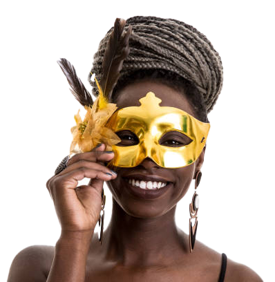 Mod&egrave;le avec masque dor&eacute;